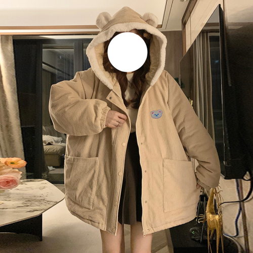 Corduroy cotton jacket for women, Korean style, gentle style, fufu cotton jacket, cute little person, winter