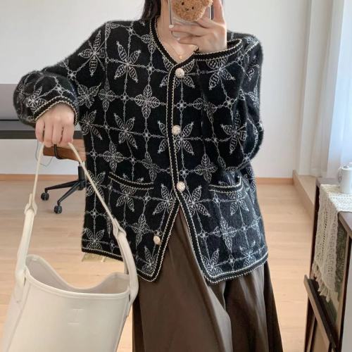 Imitation mink velvet small fragrance jacket for women in autumn and winter high-end street long-sleeved tops thickened sweater