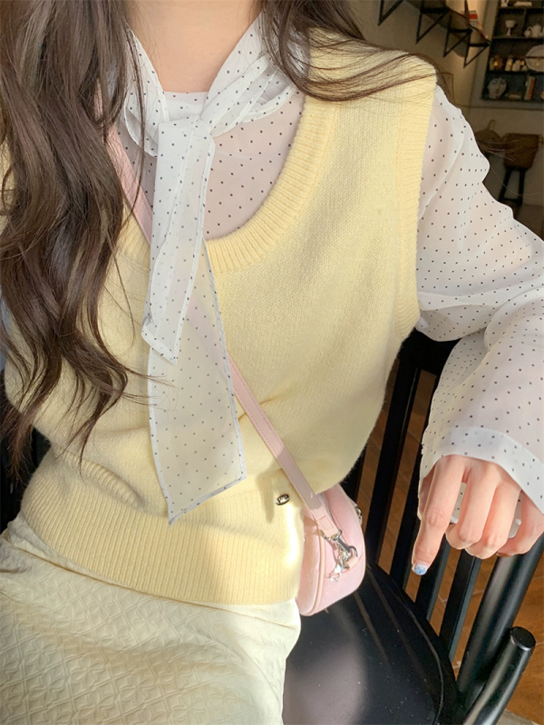 Korean sweet layered knitted vest for women 2024 new college style outer sweater