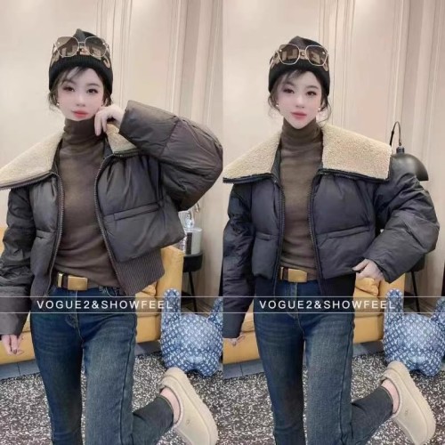 Lamb velvet European goods 2024 new style motorcycle style jacket large lapel Korean style coat down jacket women's Maillard color