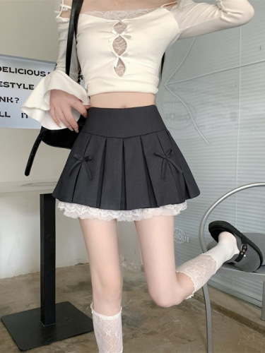 Long-sleeved T-shirt shirt skirt dress pleated skirt women's summer two-piece casual two-piece suit short skirt