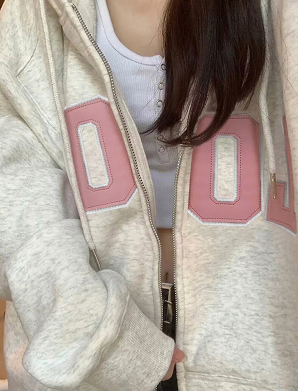 Back collar double-layer hat does not ball up Chinese cotton composite milk silk 300g thin sweatshirt women's cardigan embroidery