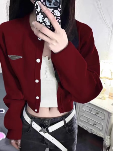 Ankora red high-end cardigan sweater short coat for women autumn new small chic knitted top