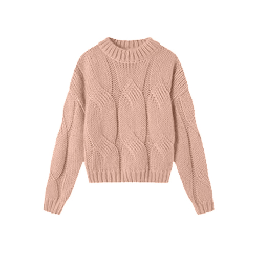 Unique and unique pink sweater for women in autumn and winter, thickened inner layer, twist knitted sweater top, lazy style and high-end feel