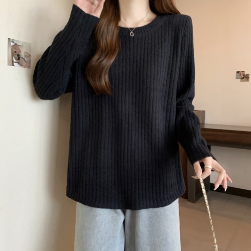 Plus size women's round neck sweater bottoming sweater autumn and winter fat mm loose belly-covering slimming long-sleeved top