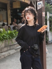 White cotton long-sleeved t-shirt for women with bottoming shirt spring and autumn new autumn round neck early autumn top