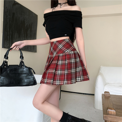 High waist plaid skirt a line skirt plaid skirt slimming pleated skirt spring and summer jk short skirt skirt for women