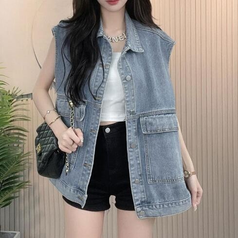 Korean version  spring and summer new denim vest trendy loose and versatile sleeveless outer vest vest for women