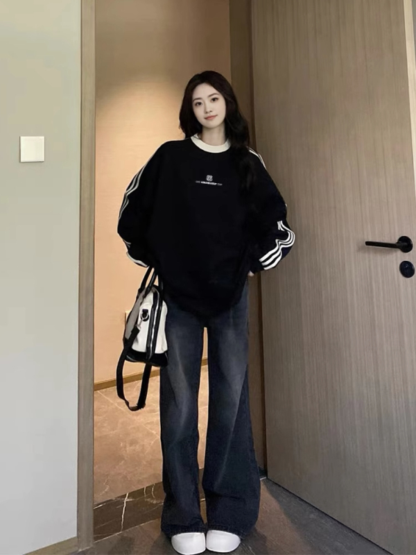 Shimaohua cotton composite milk silk 300g/silver fox velvet 400g side striped sweatshirt