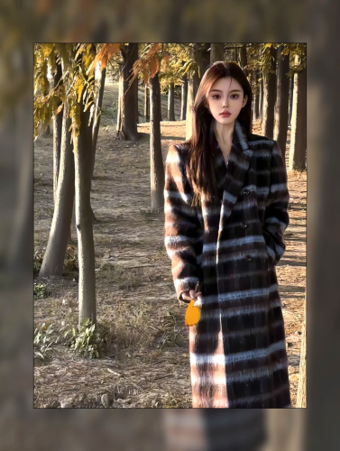 D YANGJUN autumn and winter Korean style over-the-knee retro long loose plaid woolen wool coat for women