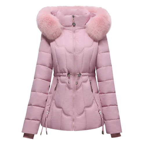 Waist style cotton coat for women, Korean style thickened large size cotton coat, slim and fashionable winter coat, large fur collar cotton jacket, cold-proof clothing