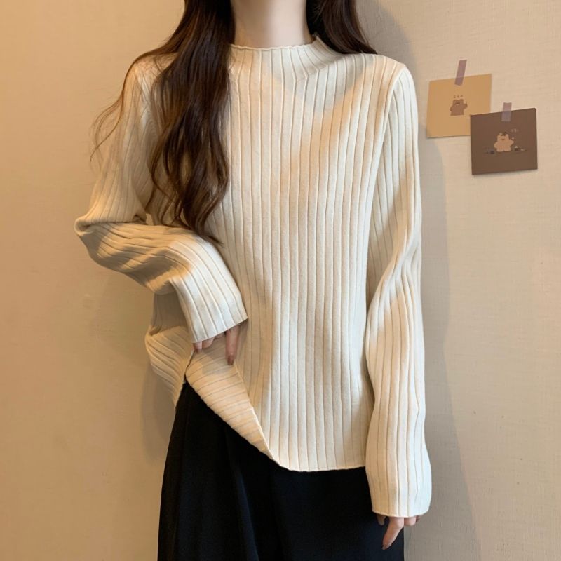 Fat girl plus size autumn and winter pitted sweater long-sleeved bottoming shirt top versatile slimming inner top