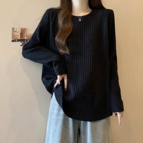 Plus size women's round neck sweater bottoming sweater autumn and winter fat mm loose belly-covering slimming long-sleeved top