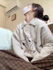 Circle yarn fun kitten embroidered polo shirt sweater jacket for women early autumn versatile sweater top