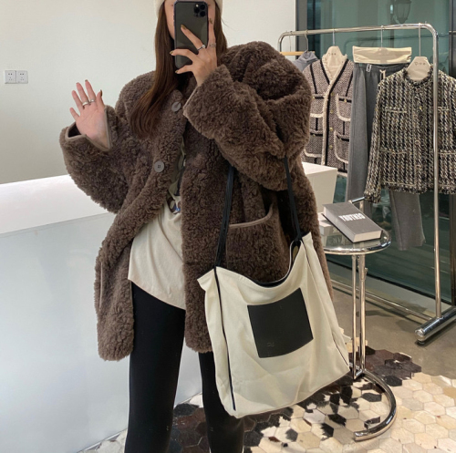 2024 new Korean style high-end lazy style lamb fur one-piece jacket