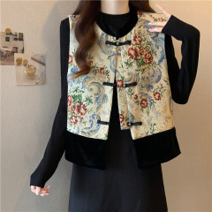 Chinese-style buckle Tang suit women's loose sleeveless stand-collar cheongsam style small coat retro new Chinese style vest