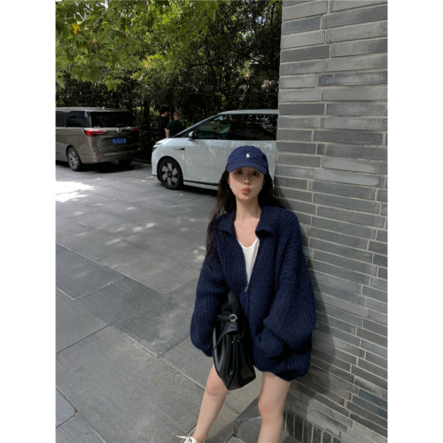 Real shot of large size fat mm long loose lapel sweater lazy high-end women's autumn cardigan jacket