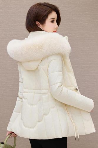 Waist style cotton coat for women, Korean style thickened large size cotton coat, slim and fashionable winter coat, large fur collar cotton jacket, cold-proof clothing