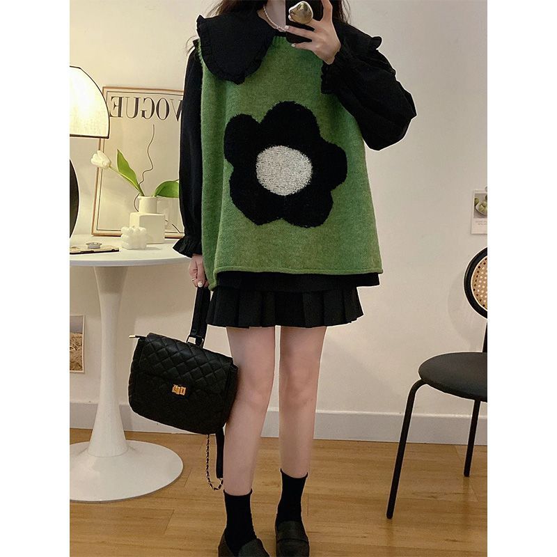 Plus size women's autumn three-piece set women's new Hepburn style celebrity high-end shirt fashionable knitted vest
