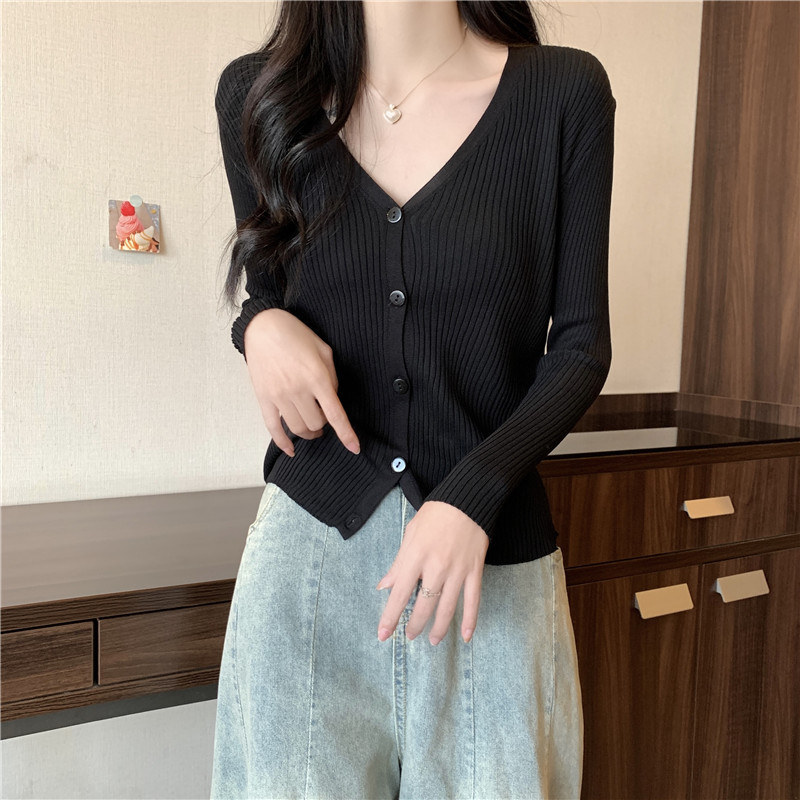 Cardigan knitted jacket women's long-sleeved loose lazy style early spring simple outer top