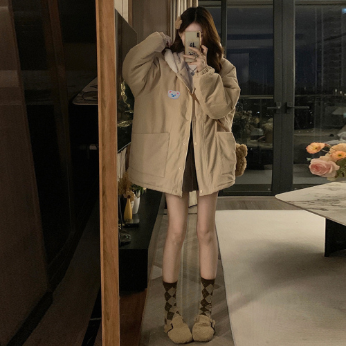 Corduroy cotton jacket for women, Korean style, gentle style, fufu cotton jacket, cute little person, winter