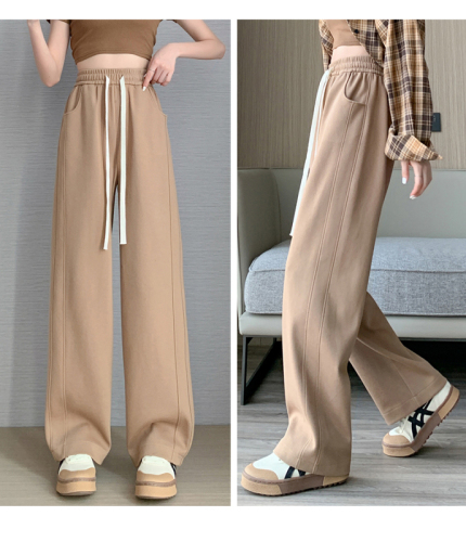 White wide-leg pants for women in spring, autumn and winter, loose and drapey banana pants, floor-length casual pants, high street sports pants, trendy