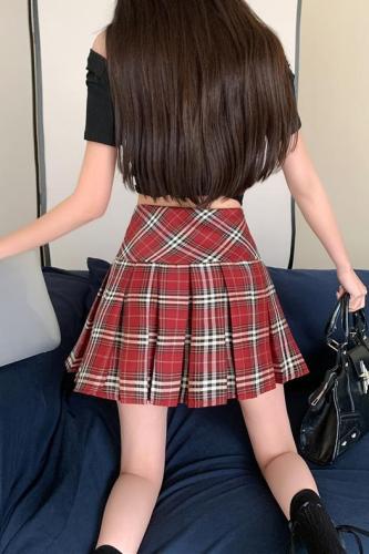 High waist plaid skirt a line skirt plaid skirt slimming pleated skirt spring and summer jk short skirt skirt for women