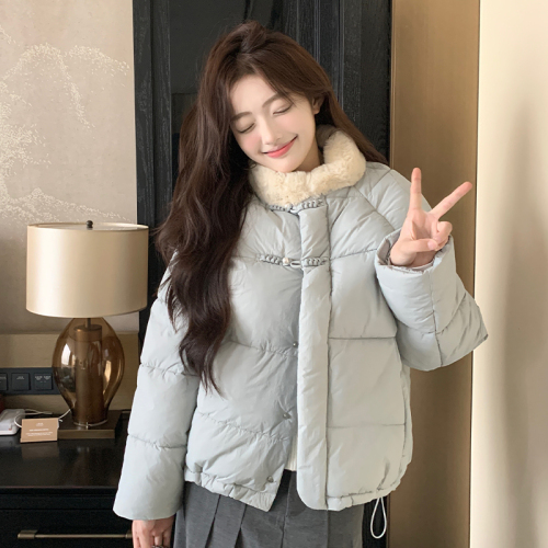 Actual shot of new Chinese style Chinese-style buckle down jacket and cotton-padded jacket for women 2024 winter new style short cotton-padded jacket