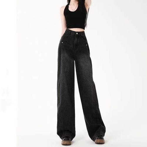 Wide-leg jeans for women in autumn new style high-waisted straight-leg loose slimming design wide-leg floor-length pants