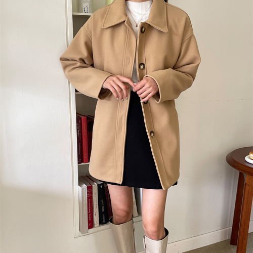 The size has been updated chic Korean style winter new fashion lapel single-breasted strappy wool coat jacket