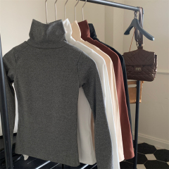 Real shot, real autumn and winter brushed warm turtleneck T-shirt for women, elastic long-sleeved inner top and velvet bottoming shirt