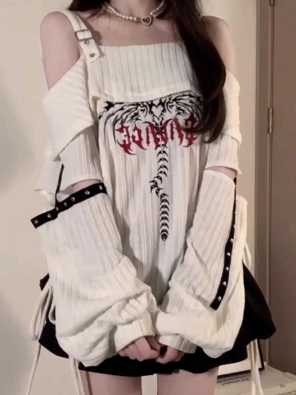 Plus size hot girl long-sleeved knitted T-shirt women's new summer slightly fat MM loose design American retro top ins