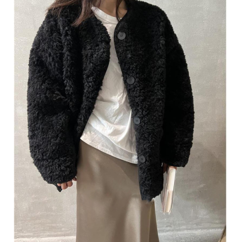 2024 new Korean style high-end lazy style lamb fur one-piece jacket