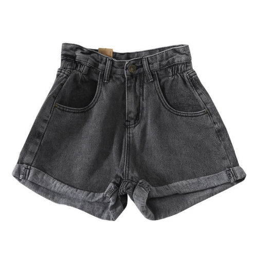 Hong Kong chic retro high-waisted loose wide-leg pants for women, versatile curled denim shorts, casual hot pants