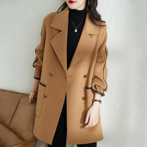 2024 new autumn and winter woolen coat women's fashion Korean style raglan sleeves double-breasted temperament suit collar wool coat