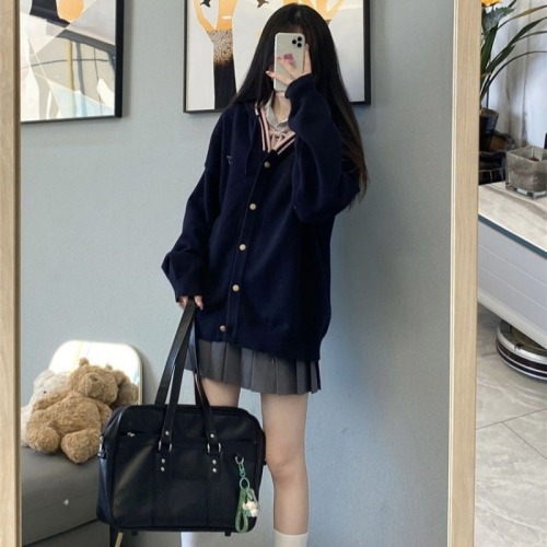 College style new spring and autumn knitted jacket cardigan hooded girl Japanese loose slim sweater outer wear trend