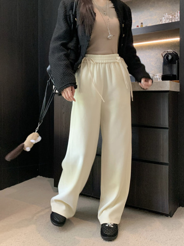 Actual shot ~ Nuo Nuo pants specially tailored loose straight casual pants for women bow high waist wide leg pants