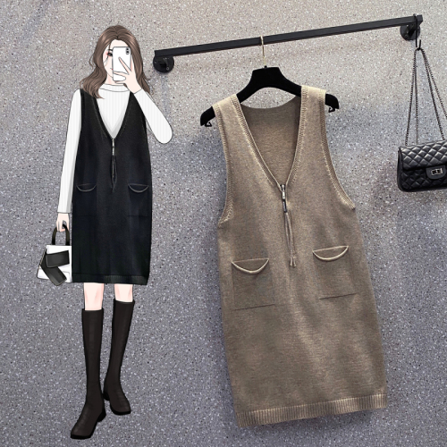 Sleeveless knitted skirt autumn slimming long waistcoat vest skirt women's loose bottoming versatile sweater suspender skirt