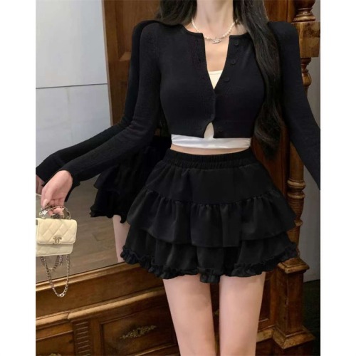 Real shot!  New Korean Style Puffy Princess High Waisted Versatile Little Cake A-Line Skirt