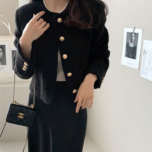 Celebrity lady Korean Chic woolen coat, fashionable single-breasted short cardigan woolen coat