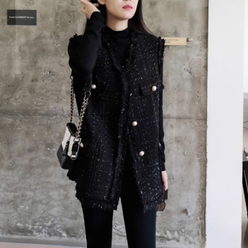 Quality inspector picture spring and autumn small fragrant style vest for women new large size loose outer waistcoat mid-length vest vest for women