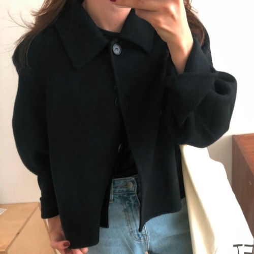 2024 new ins style Korean style retro autumn and winter short double-sided woolen lapel woolen coat for women with small stature