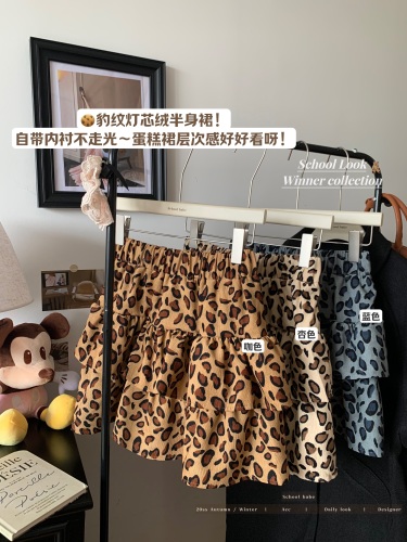 Real shot of ruffled leopard print cake skirt for women, fashionable age-reducing high-waisted slimming fluffy A-line short skirt