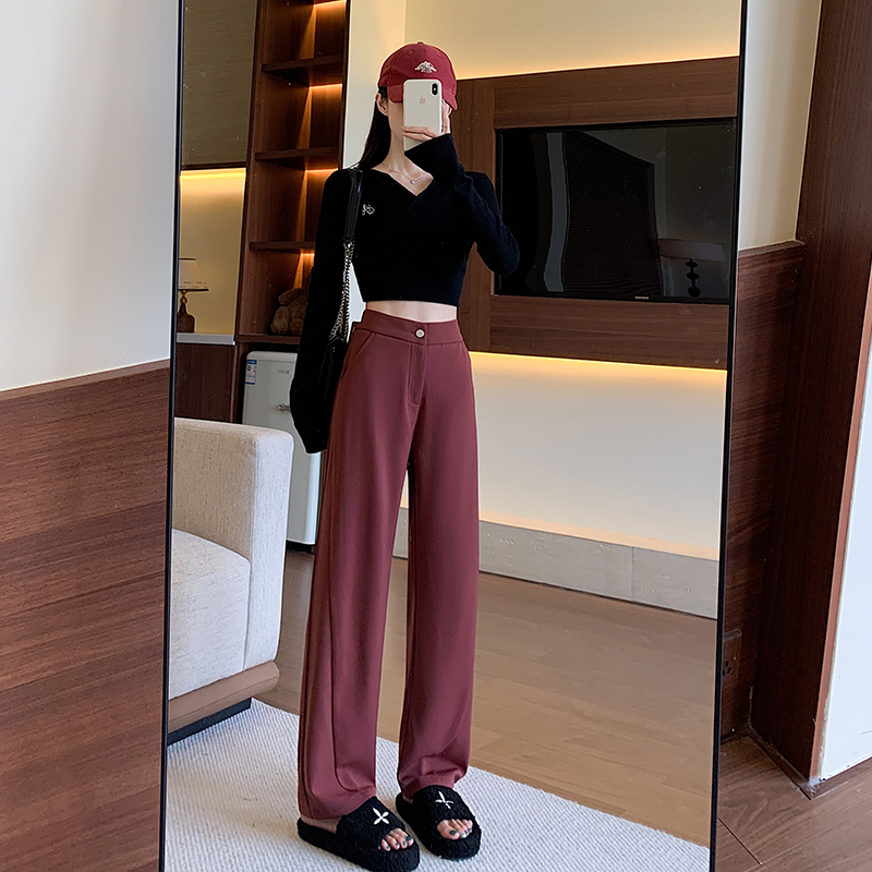 Real shot of suit wide-leg trousers for women in autumn high-waisted loose casual straight-leg floor-length trousers good quality trousers for women