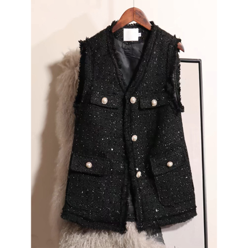 Quality inspector picture spring and autumn small fragrant style vest for women new large size loose outer waistcoat mid-length vest vest for women