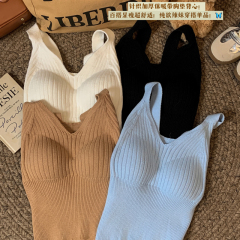 實拍 秋冬保暖針織吊帶背心v領內搭打底帶胸墊修身顯瘦上衣