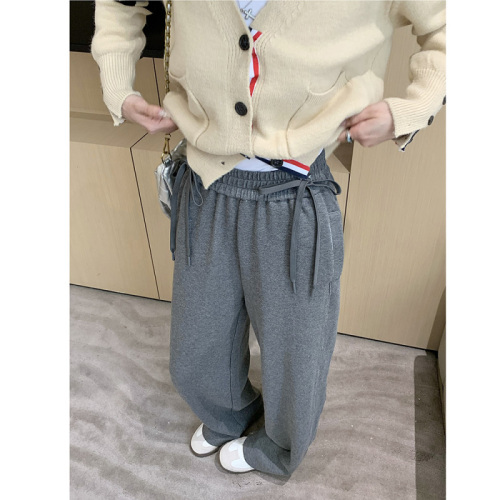 Actual shot ~ Nuo Nuo pants specially tailored loose straight casual pants for women bow high waist wide leg pants