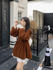 Shot~ Youthful Vintage Unique French Design Style Personality Bubble Sleeve Doll Shirt Satin Shirt Women