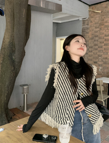 Actual shot!~Korean chic tassel striped vest