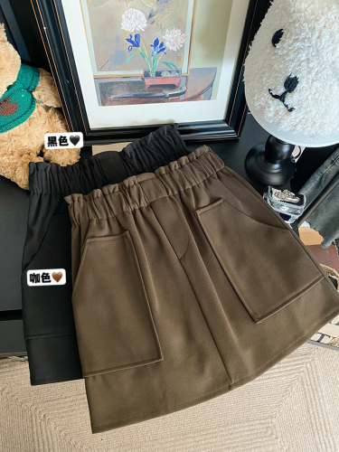 Real shot of retro hottie solid color high-waisted skirt for women early autumn new style slim A-line skirt for women